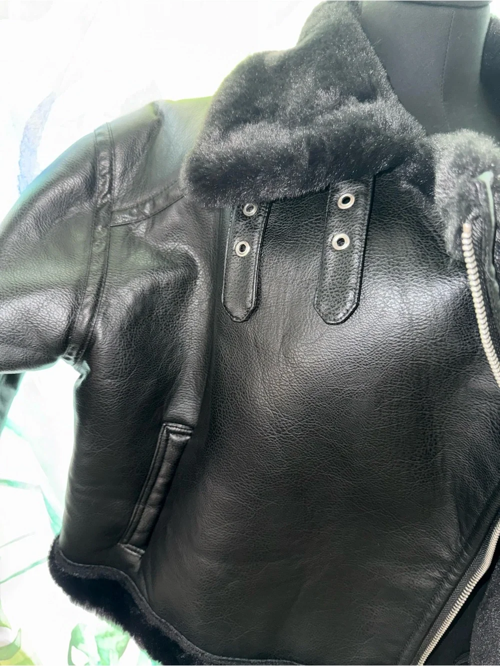 H&M Black Faux Shearling Leather Jacket - Women